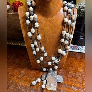 Rae Ramsey Pearl  (84-1/2” pearls) and Leather 72” Necklace. RODEO